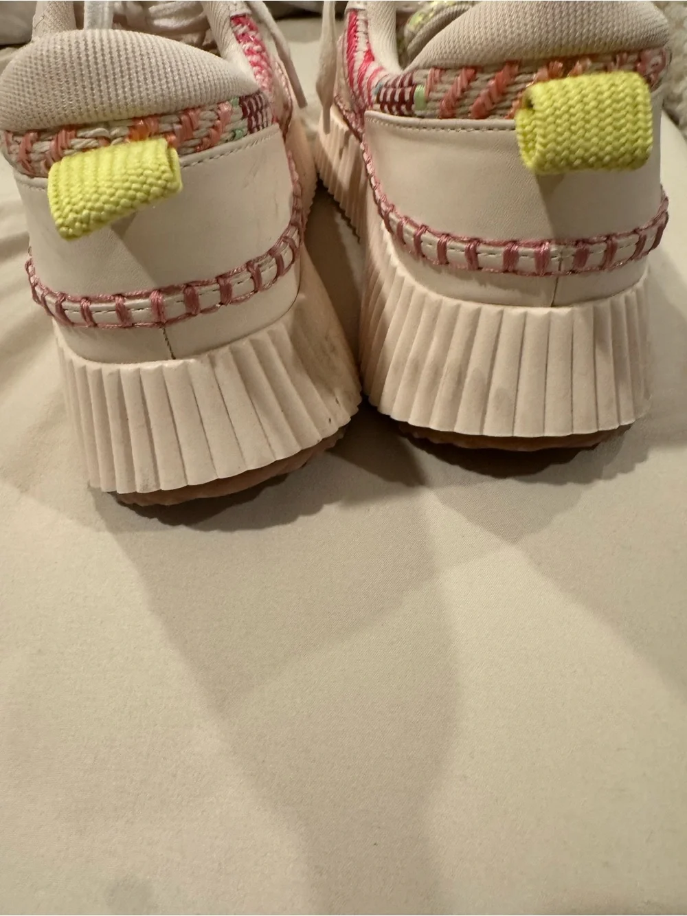 Dolce Vita White Sneakers with Pink & Turquoise Woven Accents